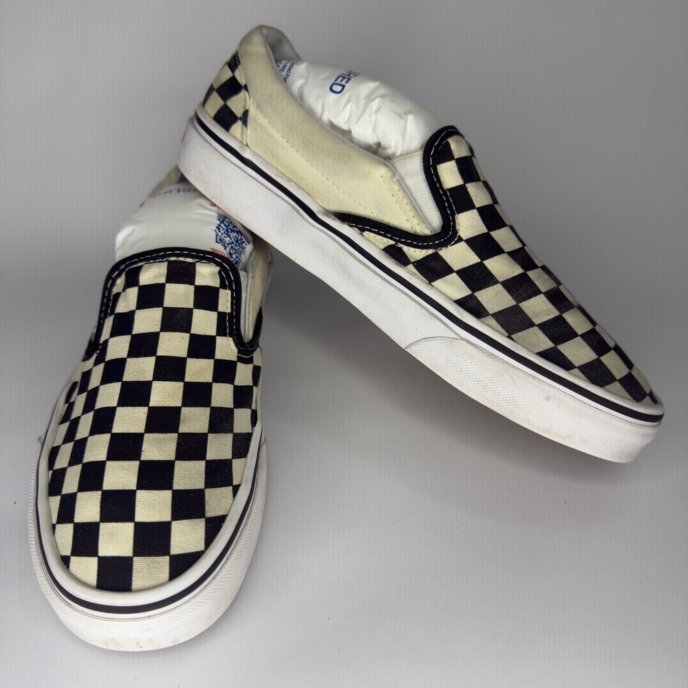 Vans Classic Slip-On Checkerboard Black White Canvas Skate‎ Shoes Women's 8